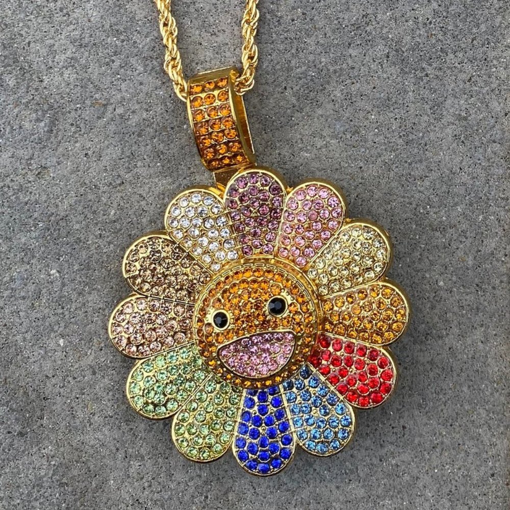 Murakami Rainbow Flower Spinner Necklace Gold